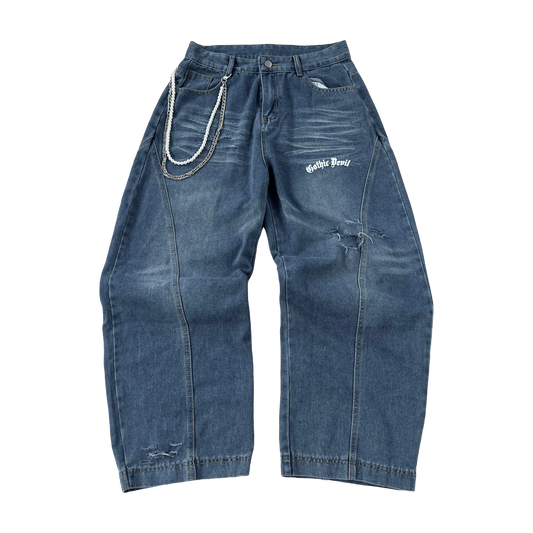 G.D. Blue Brushed Baggy Jeans