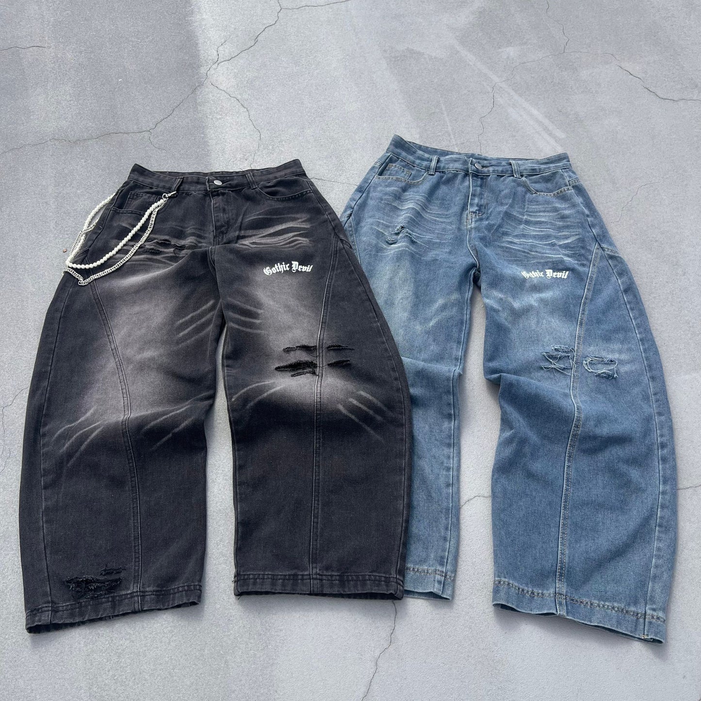 G.D. Blue Brushed Baggy Jeans