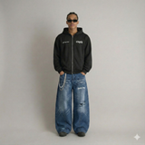 Blue Brushed Baggy Jeans