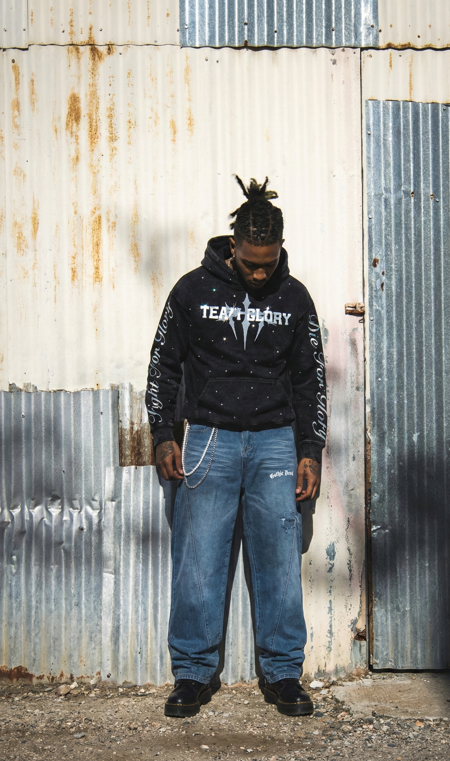 Blue Brushed Baggy Jeans