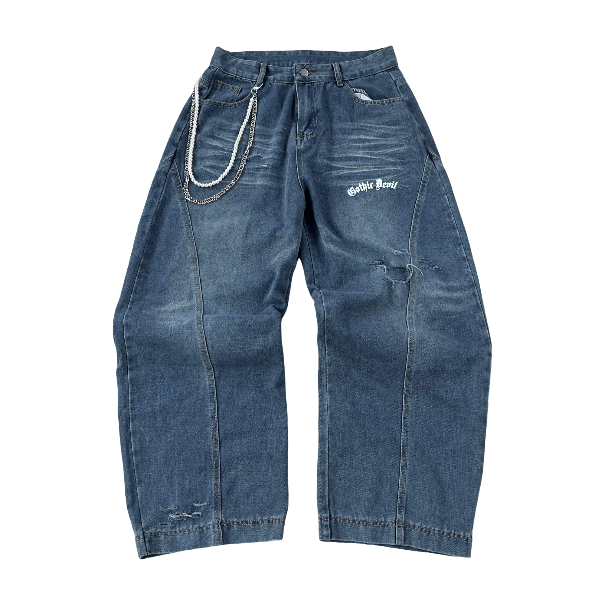 Blue Brushed Baggy Jeans