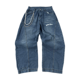 Blue Brushed Baggy Jeans