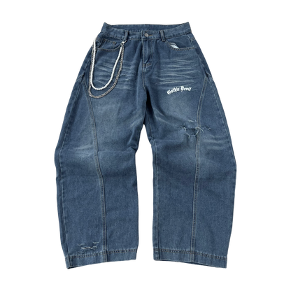 G.D. Blue Brushed Baggy Jeans